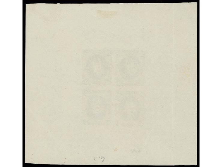 1922, essay of Harrison & Sons, 50 m. blue-green in imperforated miniature sheet of 4, ungummed, light crease in the margin o