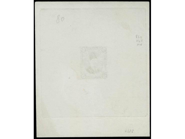 Fuad, essay 5 m. brownish-black, die proof in gravure printing in block format, light creasing in the lower right margin, fin