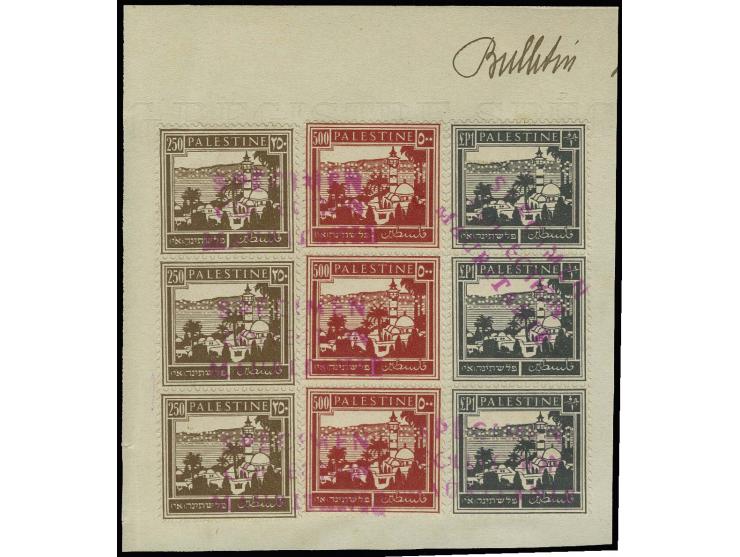 1927, pictorials 250m.-1£ in vertical strips of 3, mounted on paper and cancelled "SPECIMEN COLLECTION MAURETANIE", unique