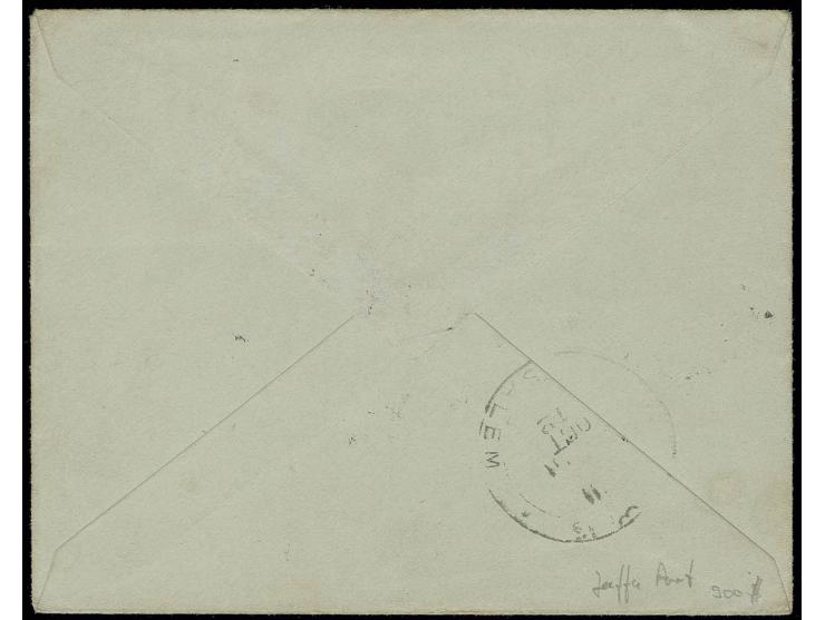 "JAFFA PORT" negativ seal cancel on Turkey 1892, 10 pa. on small cover to Jerusalem with arrival mark