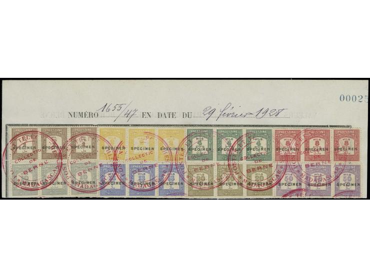 1928, 1-50 m., the 8 values issued in 1928, overprinted "Specimen", in horizontal strips of three with additional red "Collec