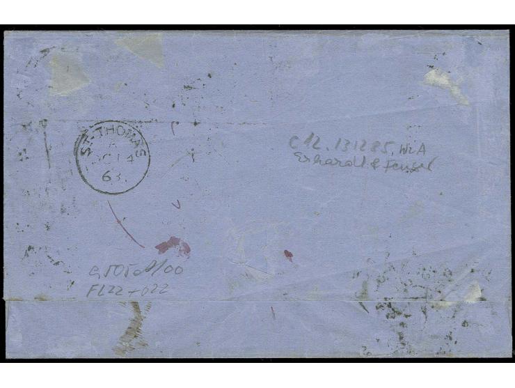 DÄNISCH WESTINDIEN: 1868, ¼ Groschen violett und 2 Groschen ultramarin im waagerechten Paar in Mischfrankatur mit Preußen 186