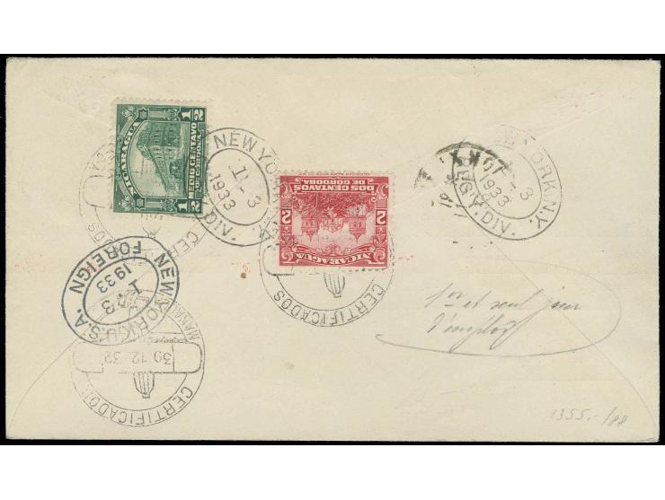 Railway line León-El Sauce 5 c. darkbrown and airmail 25 c. brown tied by special flight cancel "MANAGUA NIC-C-A 30.12." to r