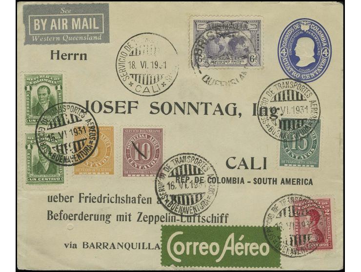 1931, Australia cover from "BRISBANE" with additional Scadta Gold currency and Columbia franking via Buenaventura to Cali, fi