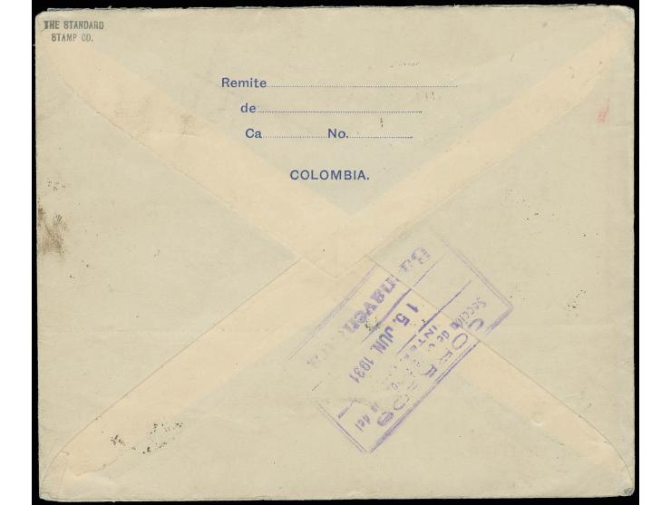 1931, Australia cover from "BRISBANE" with additional Scadta Gold currency and Columbia franking via Buenaventura to Cali, fi