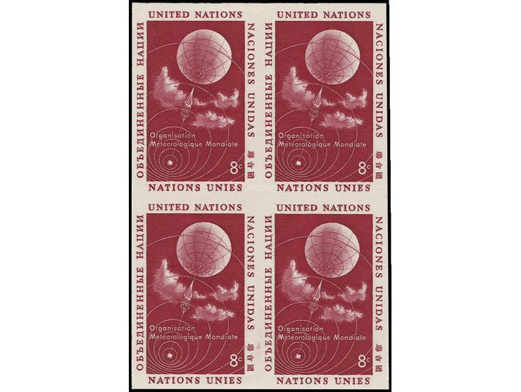 1957, World Metereological Organization, plate proofs in blocks of 4, unhinged mint with security fingerprints