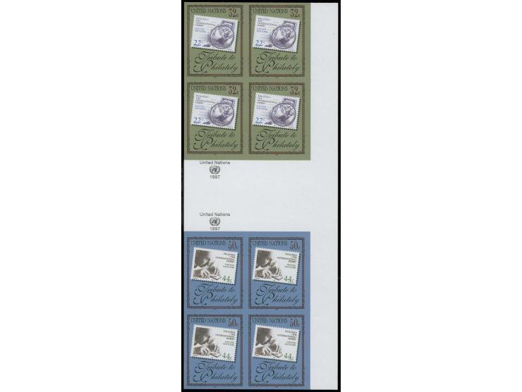 1997, Philately 32 c. and 50 c., plate proofs in se-tenant gutter block of 8 with 4 values each