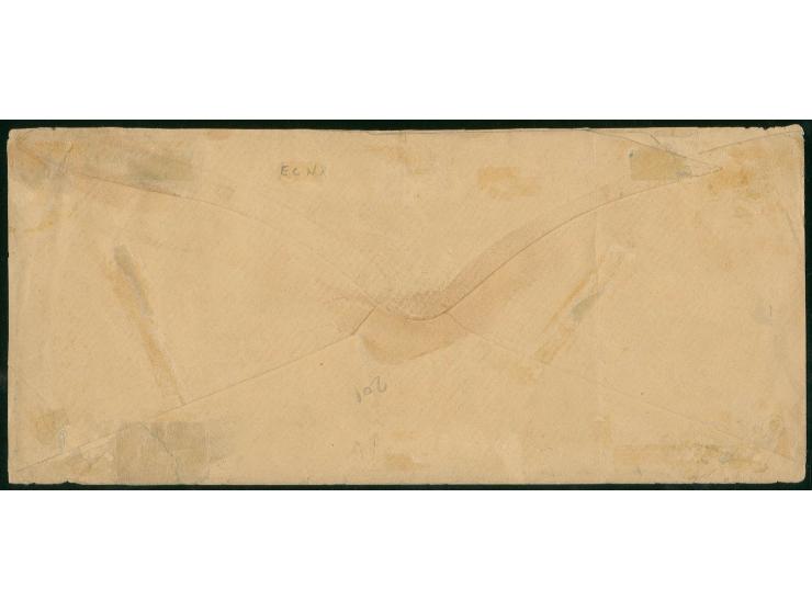 1857/61, 1 c. blue, horizontal strip of 7 and vertical pair, tied by cds. "WASHINGTON DC OCT 21 1858" to large size envelope 