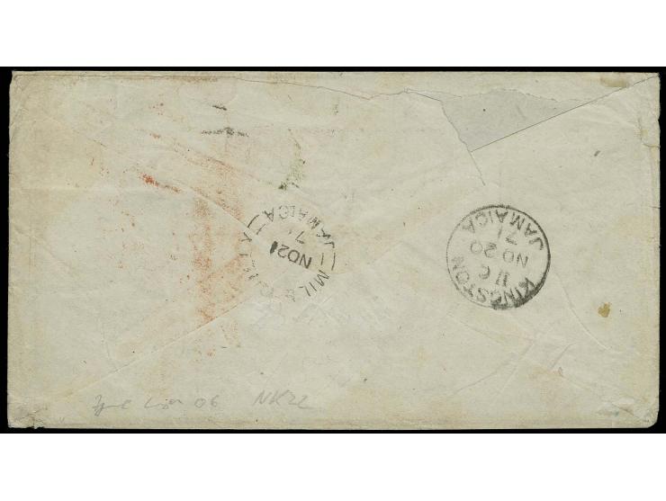 JAMAIKA: 1869, ¼ Groschen lila, ½ Groschen orange, 1 Groschen karmin und waagerechtes Paar 5 Groschen ockerbraun mit Sachsen-