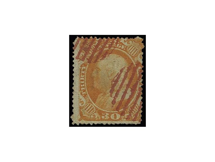 30 c. yellow-brown, used with red grid cancel, fine