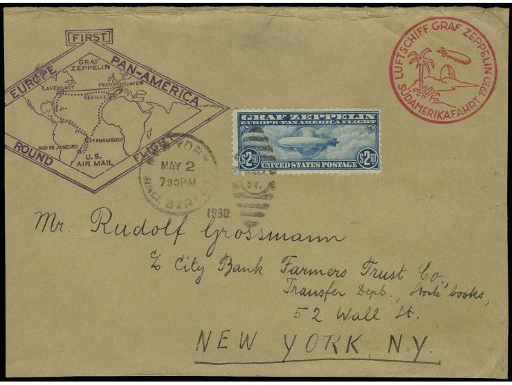 1930, Zeppelin 2,60$ blue, tied by duplex cancel to front of Zeppelin cover to New York, fine