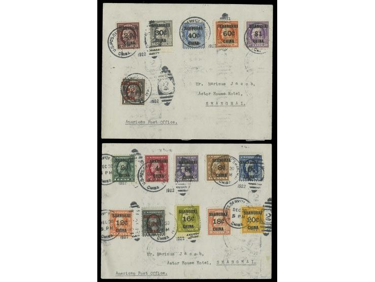 POST IN CHINA: 1922, overprint issue 2c.-2 $ complete set tied by dublex "U.S.POSTAL SERVICE SHANGHAI CHINA DEC.30." to two l