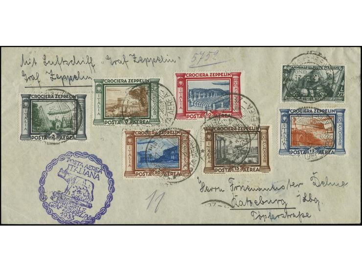 Italienfahrt, Italienische Post mit Sonderstempel: Brief mit kpl. Zeppelinsatz und blauviolettem Sonderbestätigungsstempel na