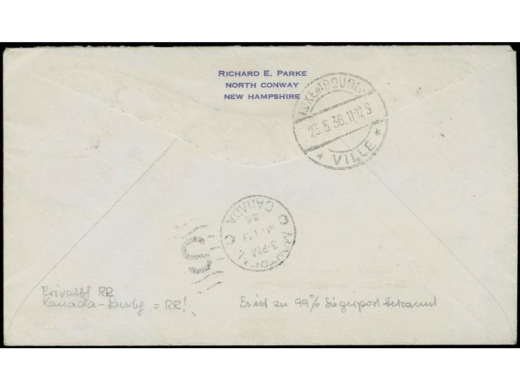 1936, 2. Nordamerikafahrt, Kanada-Post, seltener Privatbrief (sonst fast nur Sieger-Post bekannt) nach Luxemburg, Kabinett