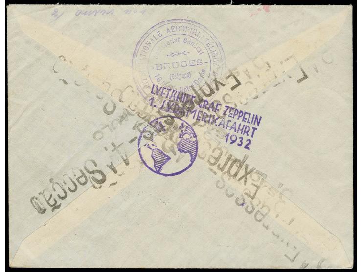 BELGIEN: 1932, 1. Südamerikafahrt, R-Brief mit 7 Flugmarken nach Sao Paulo, Pracht