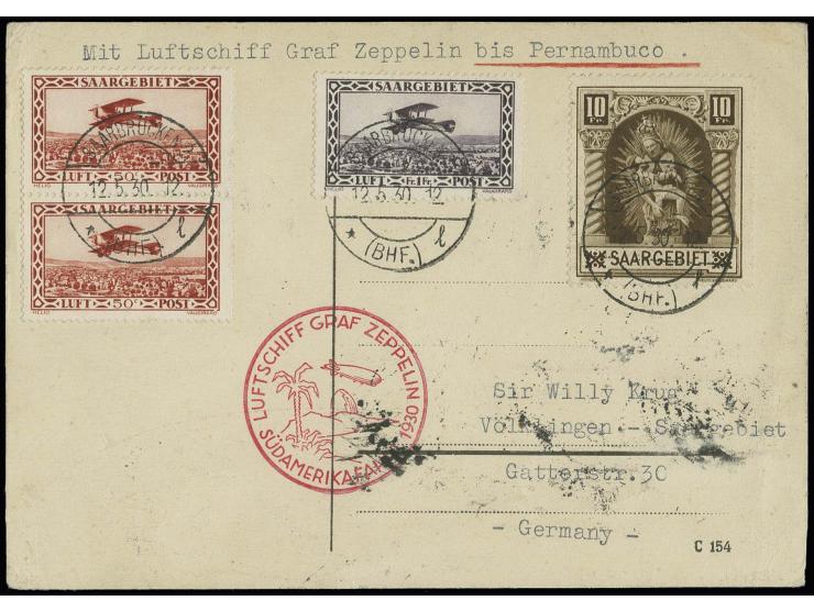 Karte bis Pernambuco mit u.a. Madonna 10 Fr. und Mi.-Nr. 126 im senkrechten Paar, dabei Plattenfehler VIII, Pracht