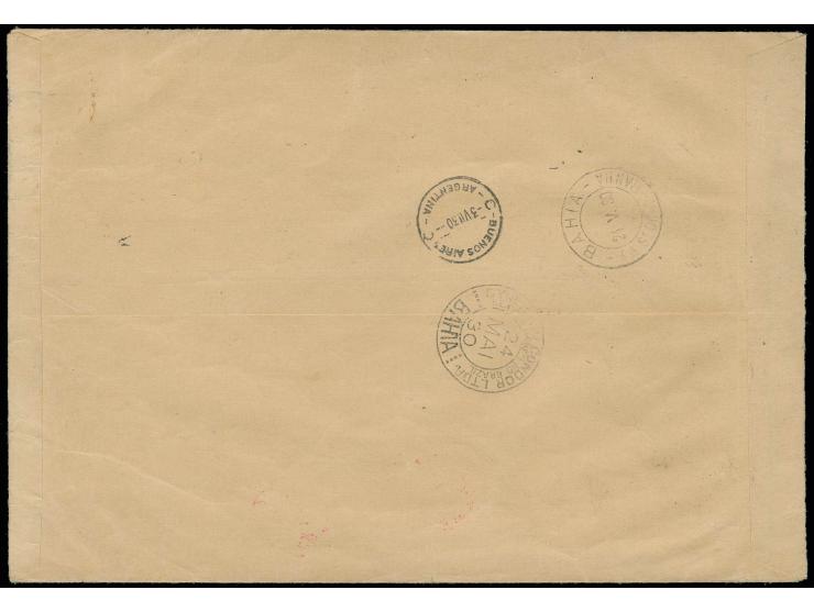 Großformatiger Brief nach Bahia mit außergewöhnlicher Buntfrankatur von insgesamt 21 verschiedenen Werten, u.a. Mi.-Nr. 102 s