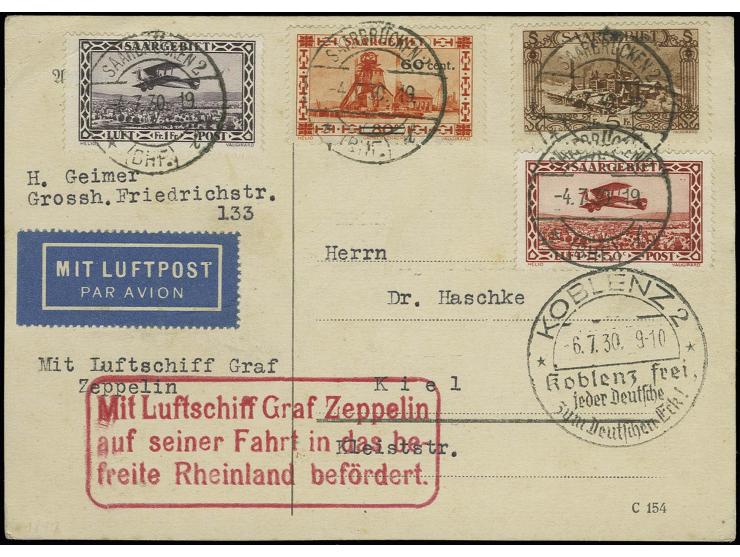 Rheinlandfahrt, Karte Abwurf Koblenz mit vorderseitigem Ankunftsstempel, Kabinett