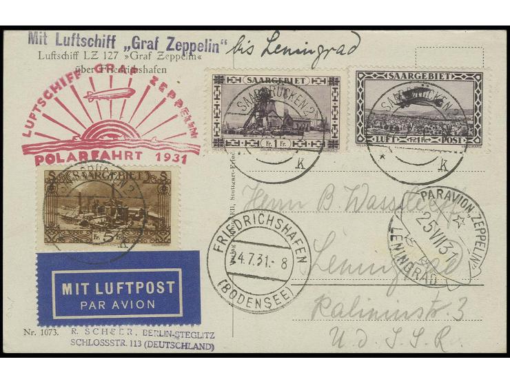 Polarfahrt, Fotokarte bis Leningrad, alle Stempel vorderseitig, Kabinett