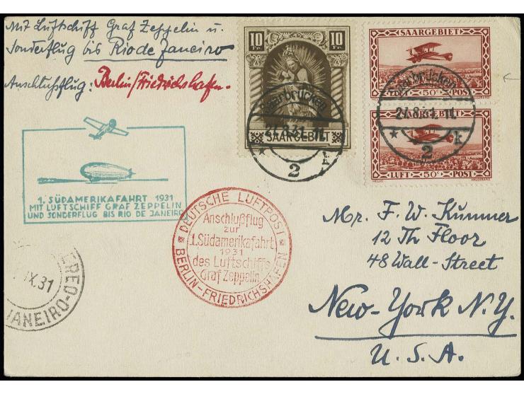 1. Südamerikafahrt, Karte Anschlußflug Berlin mit u.a. Mi.-Nr. 103 und 126I/III, Pracht