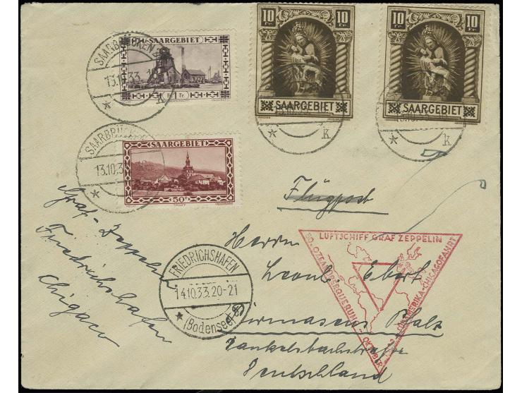 1933, Chicagofahrt, Brief mit u.a. 2 Werten Madonna 10 Fr. (beide oben fehlerhaft) nach Chicago