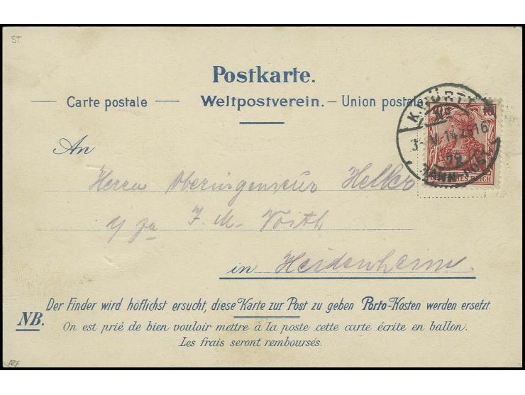 1914, Abwurfkarte des "Augsburger-Verein für Luftschiffahrt E.V.", abgeworfen aus Ballon "Riedinger II" über Heidenheim mit F