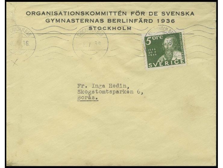 1936, SCHWEDEN: "ORGANISATIONSKOMMITTÉN FÖR DE SVENSKA GYMNASTERNAS BERLINFÄRD 1936 STOCKHOLM", frankierter Vordruckbrief aus