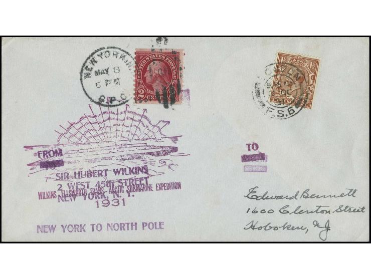 ARKTIS: 1931, "WILKINS-ELLSWORTH TRANS-ARCTIC SUBMARINE EXPEDITION 1931" sowie "NEW YORK TO NORTH POLE", Brief mit US-Frankat