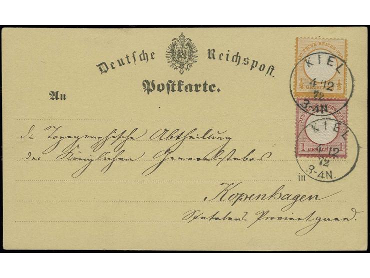 DÄNEMARK: Kleiner Schild ½ Groschen orange in Mischfrankatur mit Großer Schild 1 Groschen karmin, beide farbfrisch und in gut