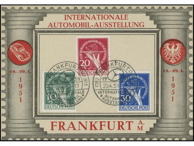 Währungsgeschädigte 10-30 Pfg. mit Sonderstempel "FRANKFURT 20.4.51" auf Sonderkarte, sign. D. Schlegel BPP