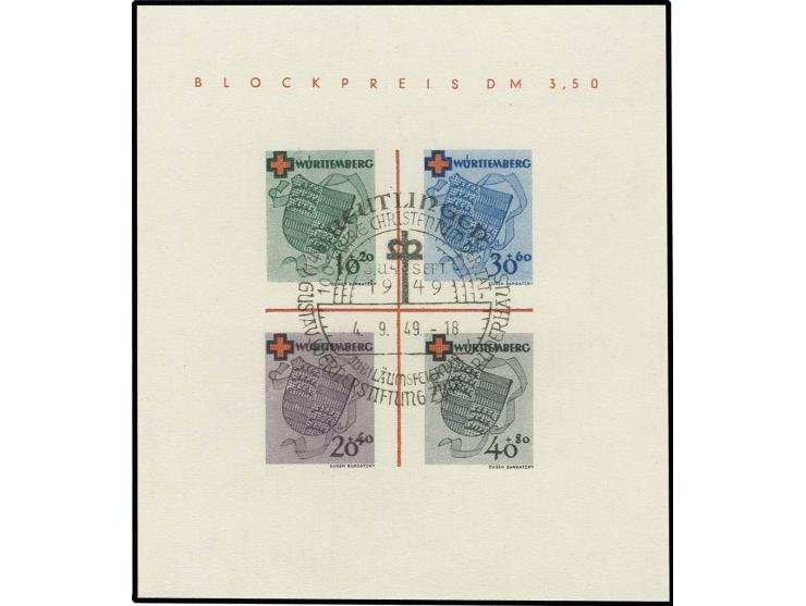 1949, Rot-Kreuz-Block mit zentrischem Sonderstempel von Reutlingen, sign. Schlegel BPP (Mi. 1.800,-)