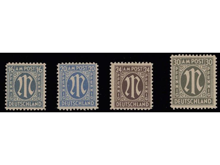 1945, AM-Post, deutscher Druck, Probedrucke auf 'Bremer Papier': 16-30 Pfg., postfrisch, Fotoattest A.Schlegel BPP (Mi. 1800,