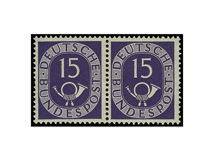 1951, Posthorn 15 Pfg. im waagerechten Paar mit Wasserzeichen Z, postfrisch, tadellos, sign. Schlegel BPP