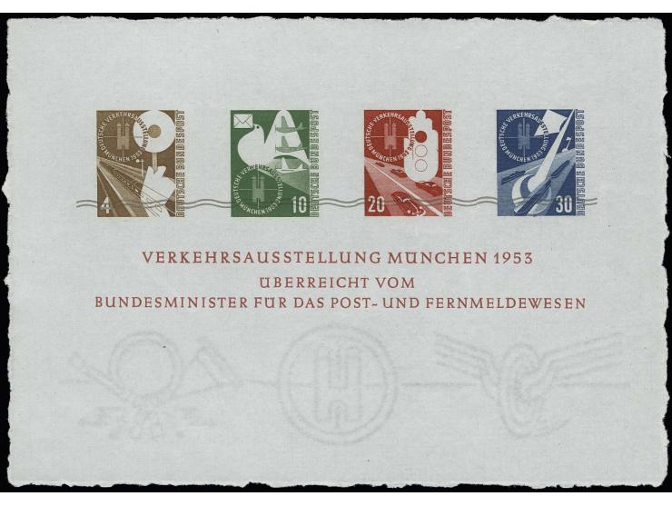 1953, Verkehrsausstellungs-Block auf handgeschöpftem Büttenpapier, ungummiert wie verausgabt, einwandfreie Erhaltung, eine de
