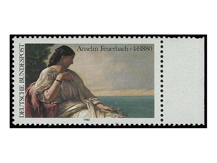 1980, Feuerbach 50 Pfg., rechtes Randstück mit fehlendem Werteindruck, postfrisch, sign. Schlegel BPP mit Fotoattest