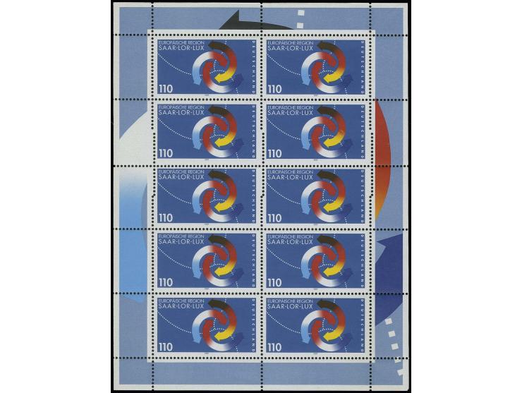 1997, Regio Saar-Lor-Lux 110 Pfg. im Kleinbogen mit versetztem Kammschlag zwischen der 2. und 3. Marke, postfrisch