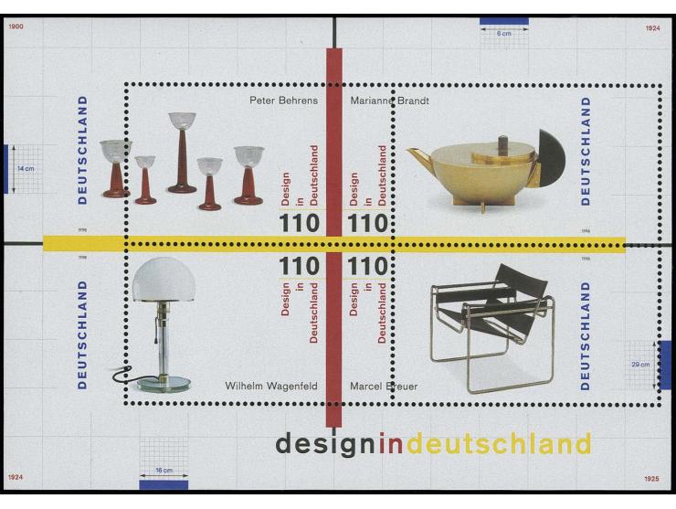 1998, Design-Block, mit um 12 mm nach rechts verschobener Zähnung, postfrisch, Fotoattest Schlegel BPP