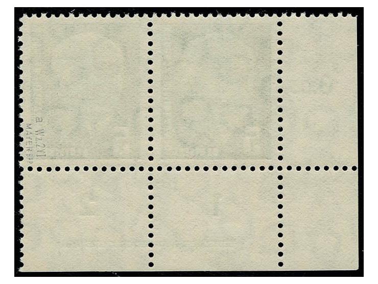 Pieck 5 Pfg. smaragdgrün auf gewöhnlichem Papier mit Wz. 2Y I im waagerechten Paar aus der linken unteren Bogenecke mit Druck