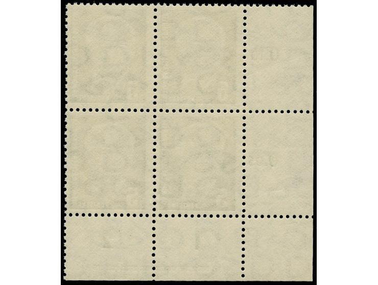 5 Pfg. grün auf gewöhnlichem Papier im Viererblock aus der linken unteren Bogenecke mit Druckvermerk 1, postfrisch, Fotobefun