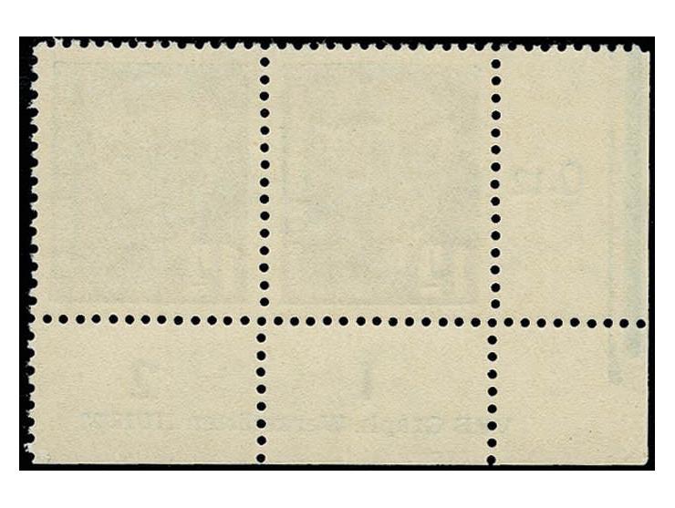 12 Pfg. dunkelblau auf gestrichenem Papier mit Wz. 2X I im waagerechten Paar aus der linken unteren Bogenecke mit Druckvermer