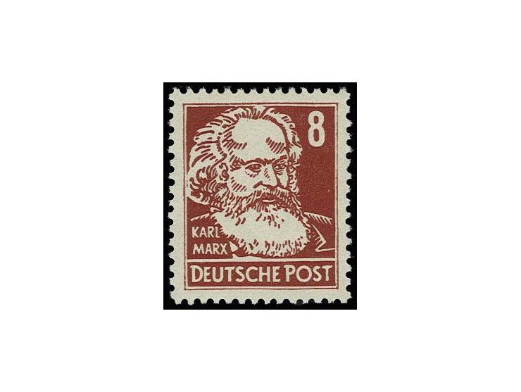 8 Pfg. bräunlichrot auf gestrichenem Papier mit Druck auf der nicht gestrichenen Papierseite, postfrisch, selten, laut Fotoat