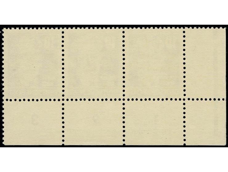 10 Pfg. schwärzlichgrün auf gestrichenem Papier mit Wz. 2X II im waagerechten Dreierstreifen aus der linken unteren Bogenecke