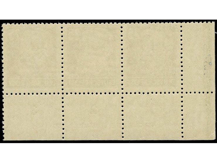 25 Pfg. auf gestrichenem Papier mit Wz. 2X I im waagerechten Dreierstreifen aus der linken unteren Bogenecke mit Druckereizei