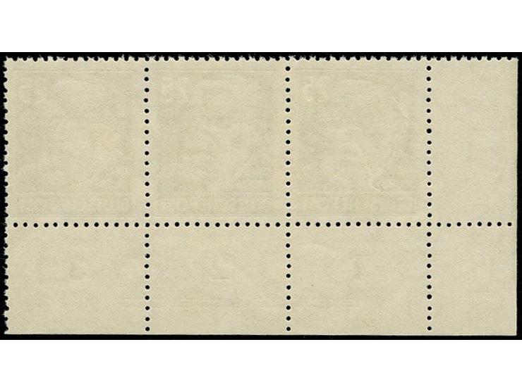 25 Pfg. auf gestrichenem Papier mit Wz. 2X II im waagerechten Dreierstreifen aus der linken unteren Bogenecke mit Druckereize
