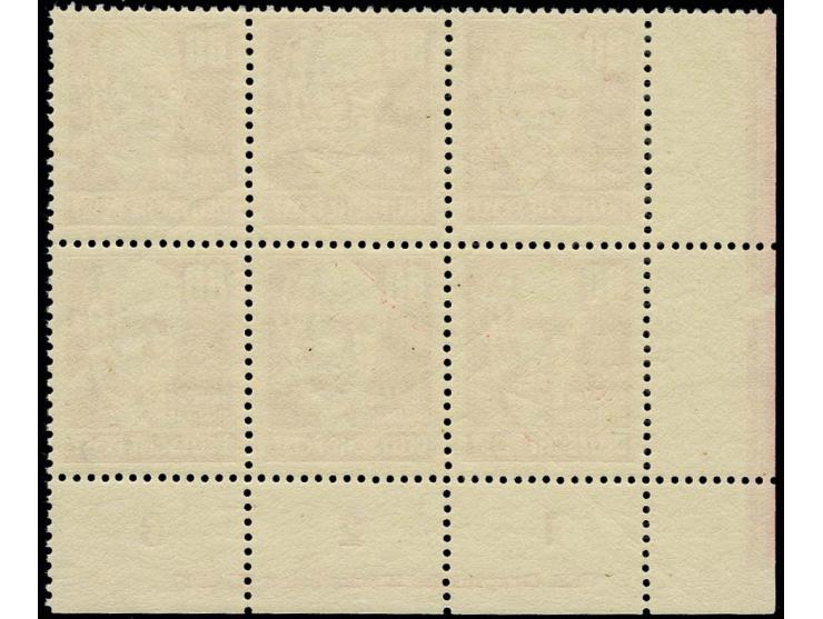 80 Pfg. auf gestrichenem Papier mit Wz. 2X II im waagerechten 6er-Block aus der linken unteren Bogenecke mit Druckereizeichen