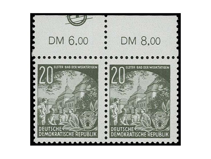 20 Pfg. mit Wz. 2X I im waagerechten Oberrandpaar mit Druckkontrollvermerk "Doppelkreis mit Punkt und Querstrich" Feld 3, pos