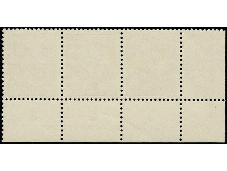 15 Pfg dunkelviolett mit Wz. 2X I im waagerechten Dreierstreifen aus der linken unteren Bogenecke mit Druckvermerk, postfrisc