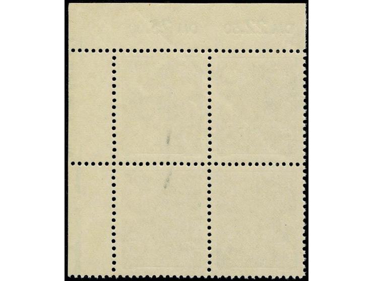 25 Pfg. mit Wz. 2X I im Viererblock aus der rechten oberen Bogenecke mit Druckkontrollvermerk 3 "Auftr.P.206 Barth 8.4.", pos