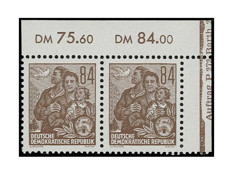 84 Pfg. mit Wz. 2X II im waagerechten Paar aus der rechten oberen Bogenecke mit Druckkontrollvermerk 2 "Auftrag P.272 Barth 2