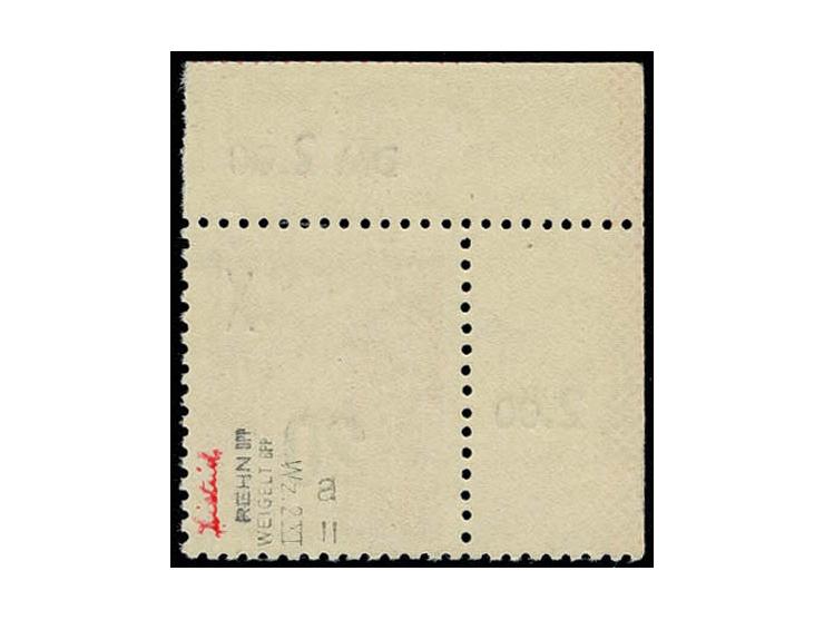 20 auf 24 Pfg. dunkelbräunlichrot, Urmarke im Odr., postfrisch aus der linken oberen Bogenecke, sign. Dietrich, Rehn BPP und 